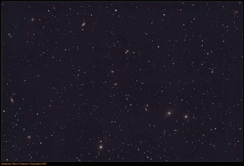 Markarian Chain.jpg - Title: Markarian Chain By: Greg Beeke A mixture of subs was used; about 20x240s and 15x120s luminance - I'm still experimenting to find the optimum sub length. L-LRGB combined, which I find works well for galaxies.Telescope: Borg 100ED f/4CCD: Trifid 2 6303 CL2